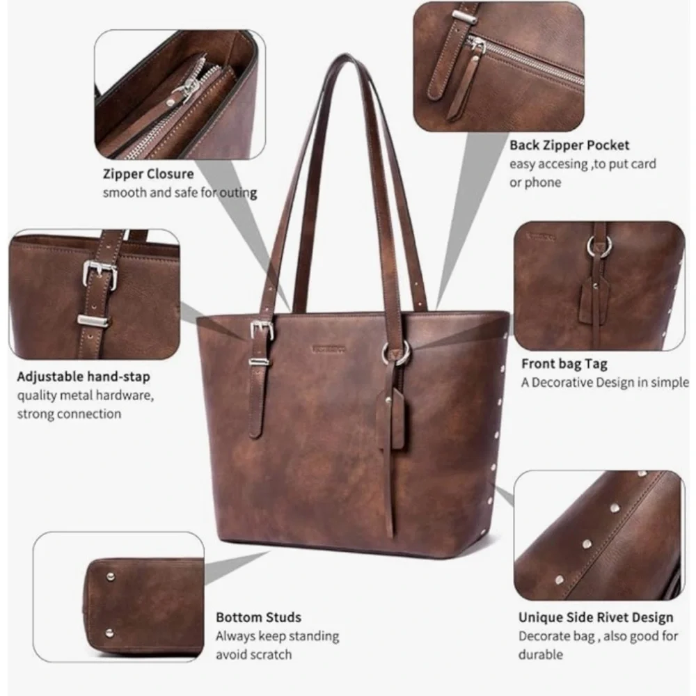 Westbronco Vegan Leather Tote Bag in Coffee Color - Picture 5 of 14